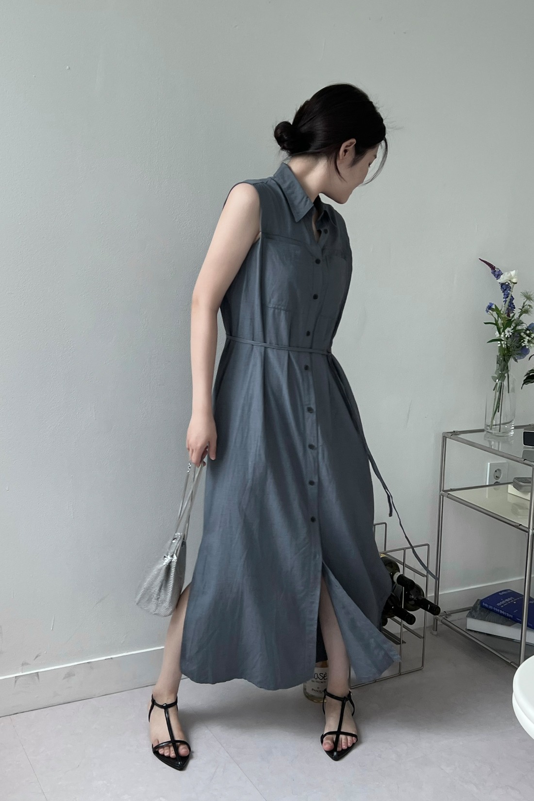 Linen Button Dress - 2color