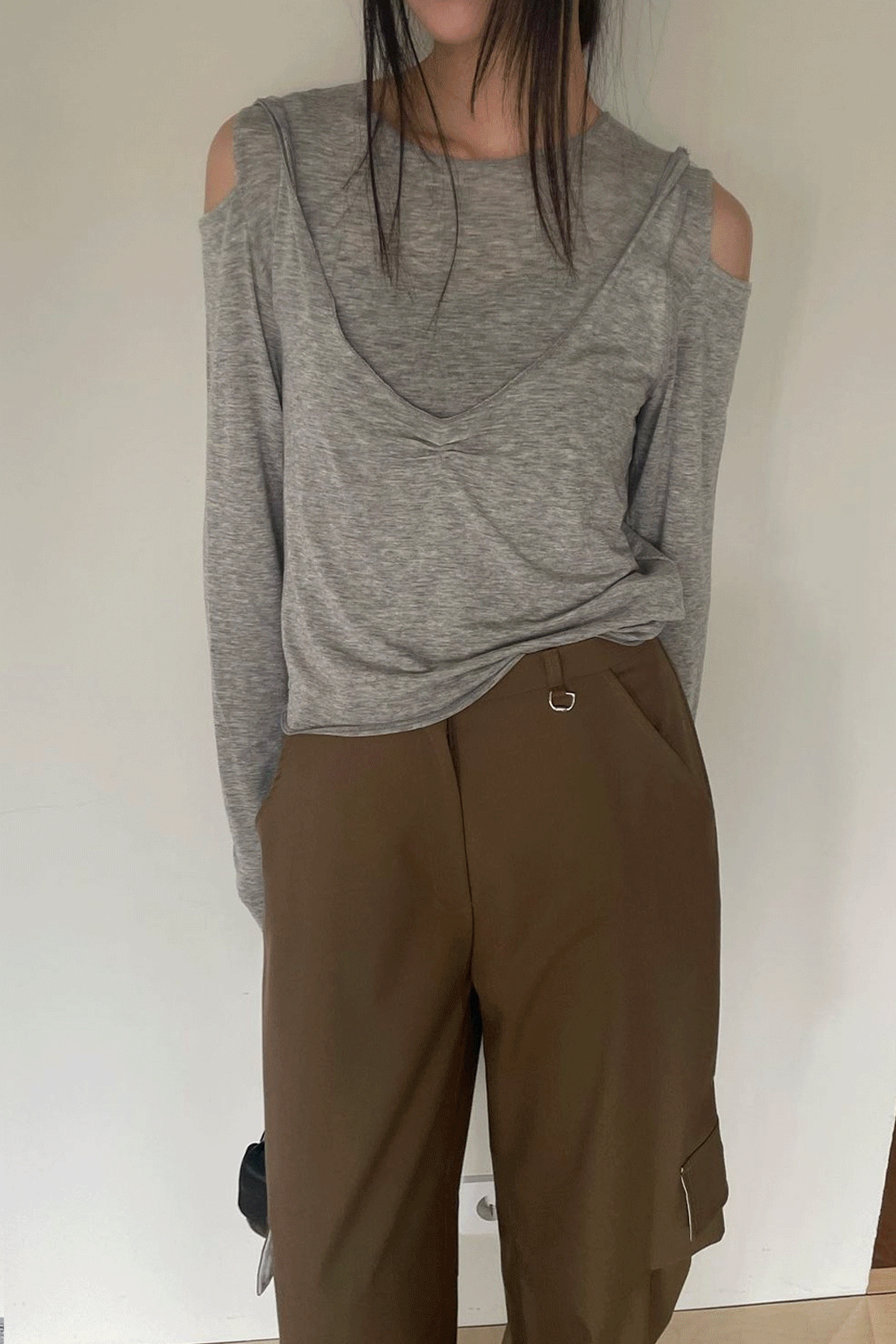 스핀 레이어드 오프숄더 긴팔 티셔츠 - 5color
